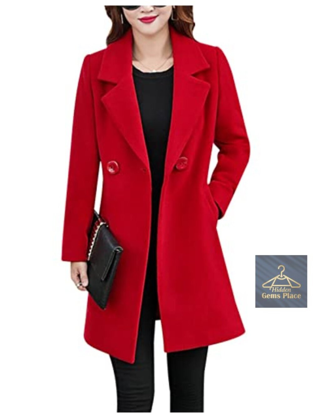 Wool Pea Coat Double Breasted Notch Lapel Long Sleeve Fitted